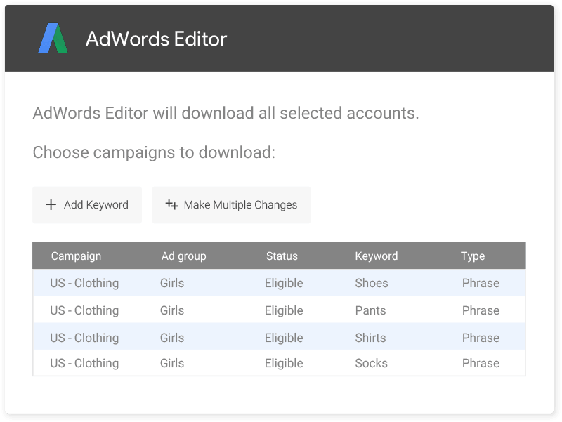 excel format for adwords editor